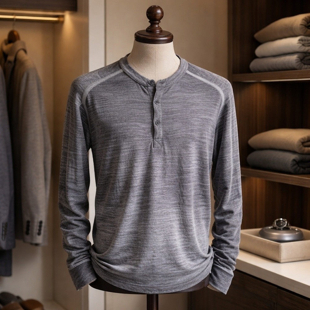 Gray Saks Fifth Avenue L Mens 100% Wool Henley Sweater Gray‎ Long Sleeve Large